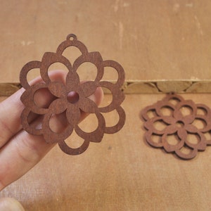 20pcs Flowe wood pendants,Coffee Wooden Filigree Laser Cut Flower Pattern Wood Dangle,Wood Charm,Pendants,Wood Earrings 53x60mm
