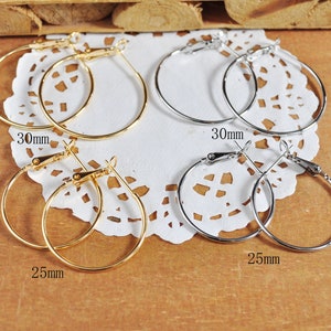 25mm/30mm 18K Gold Hoop Earring Blanks,Real Gold Plated Brass Earring,Hypoallergenic Round Circle Hoop Earrings DIY Jewelry Making Ear Hooks