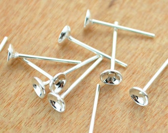 Silver Round Earring,100pcs(50 pairs) silver plated Earring Posts with 4mm domed pad.