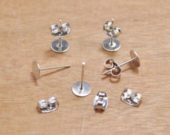Black Earrings-100pcs (50 pairs) White K 6mm Flat-Pad Earring Posts and Backs diy jewelry finding supplies - nickel free