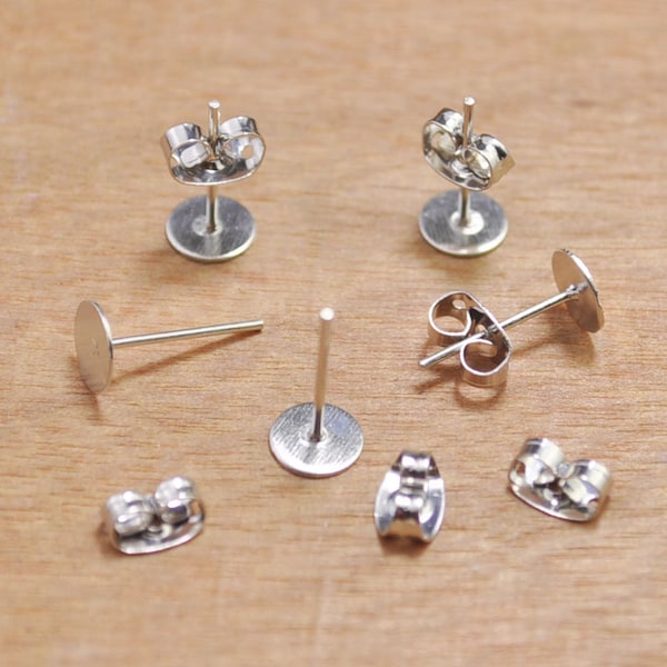 Black Earrings-100pcs (50 pairs) White K 6mm Flat-Pad Earring Posts and Backs diy jewelry finding supplies - nickel free