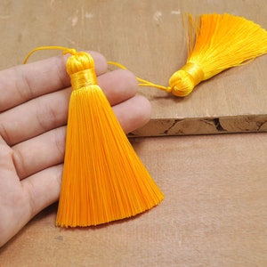 2pcs tassel de seda amarilla, 82mm grandes tassels, tasel de seda hecha a mano, tassel de collar, cintas de joyería, cinta de hilo, taslas Boho, taslas de almohada