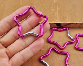1-50 unidades de mosquetones con forma de estrella y resorte para cinturón, llavero, gancho de aluminio negro de 4,8 cm (1,9"), llavero con forma de estrella y clip para mochila