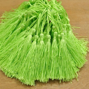 Wholesale 100PC Apple Green tassels,silky Mini Tassels,Silk Tassel,Satin Tassel,tassel charms,Tassel supply(about 3.0 inch plus 2 inch cord)