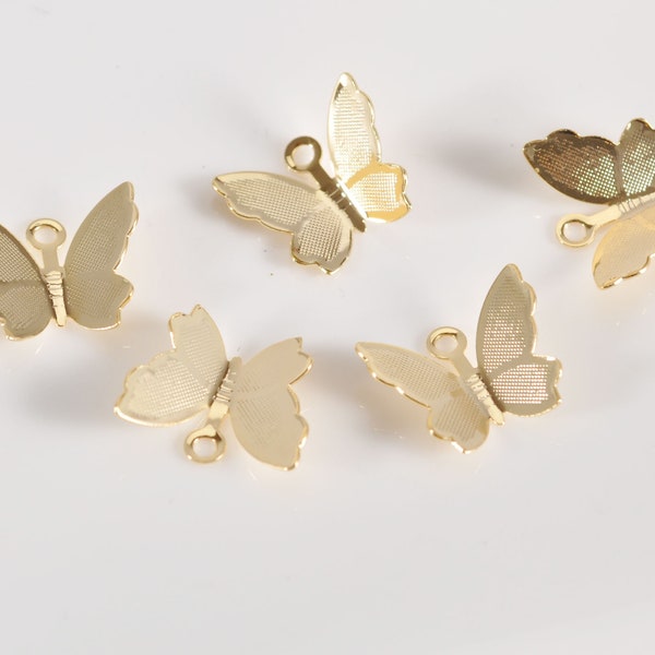 18K Gold Butterfly Charm,Small Gold Butterfly Pendant,Butterfly Charm for Earring Necklace Bracelet Jewelry Making Supply,13x11mm