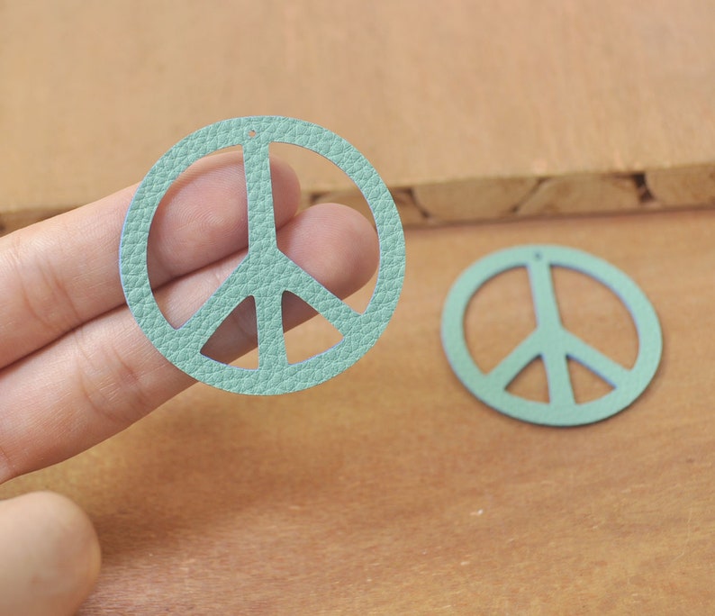10pcs Leather Peace sign shapes For Earrings Making,Turquiose Leather Peace sign with holes,Faux leather Peace sign Die Cuts--5024#
