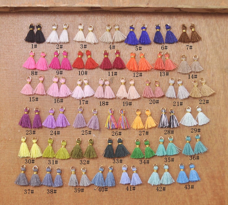 43 Color Tassel,20Pcs 10mm Mini Cotton Tassels,Teeny Tiny Tassel with gold jumpring,Handmade Earring Tassels,Short Tassels,thread tassel. image 1