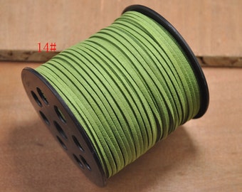 May include: A spool of green suede cord, labeled "14#", wound around a black plastic spool with holes.