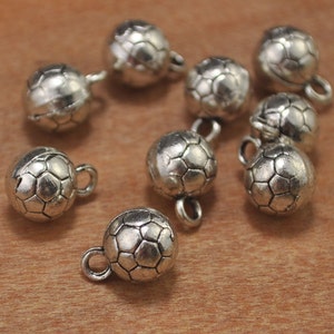 15PCS Little Soccer Charms,Antique Silver Tone Tiny Football Pendants,3D Football Necklace Pendant--10mm