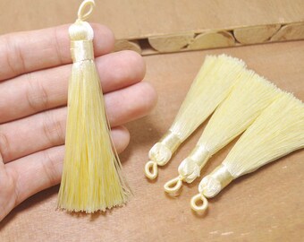 5Pcs Cream Silky Tassels with Loop,Boho,Handmade tassels,Necklace Bracelet Tassels,Silk Tassels for Jewelry Making Supply-75mm