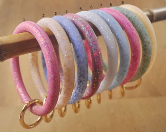 Free shipping,1Pc Glitter Silicone Bangle Bracelet Keychain,Lanyard Bracelet,Loop,Key Chain Wristlet,Key Ring Wrist Strap,Key Holder Jewelry