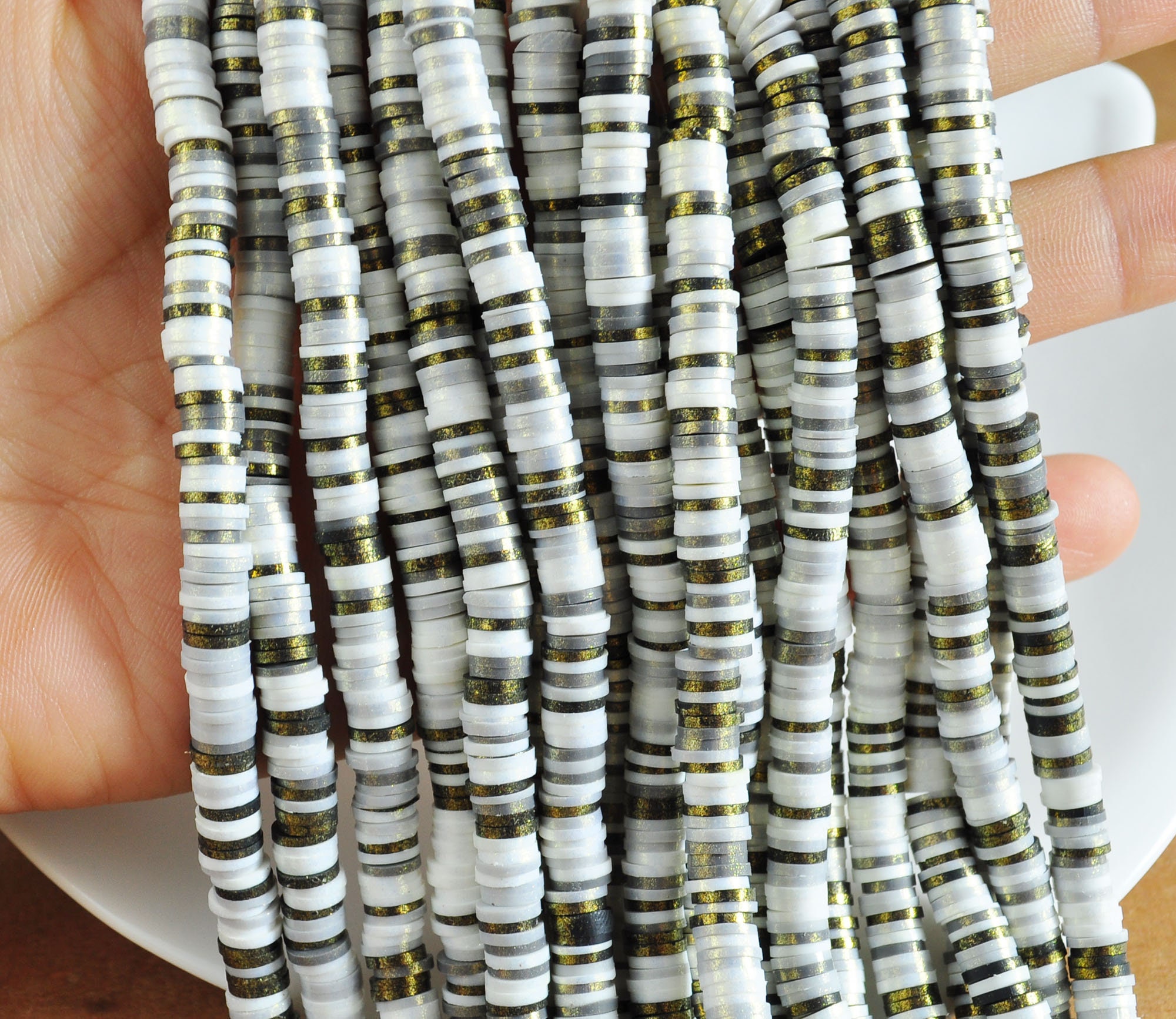 Wholesale 4Strands 2 Colors Handmade Polymer Clay Beads Strands 