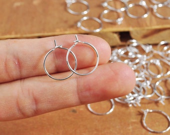 18k Earring Hoops,10/30/50/100Pcs 15mm Silver Circle earrings, Round Earring Hoop ,Earring Wires, Jewelry Making