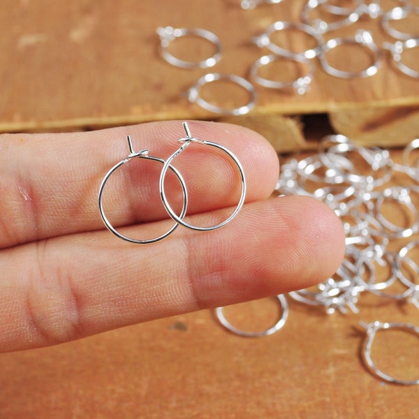 18k Earring Hoops,10/30/50/100Pcs 15mm Silver Circle earrings, Round Earring Hoop ,Earring Wires, Jewelry Making