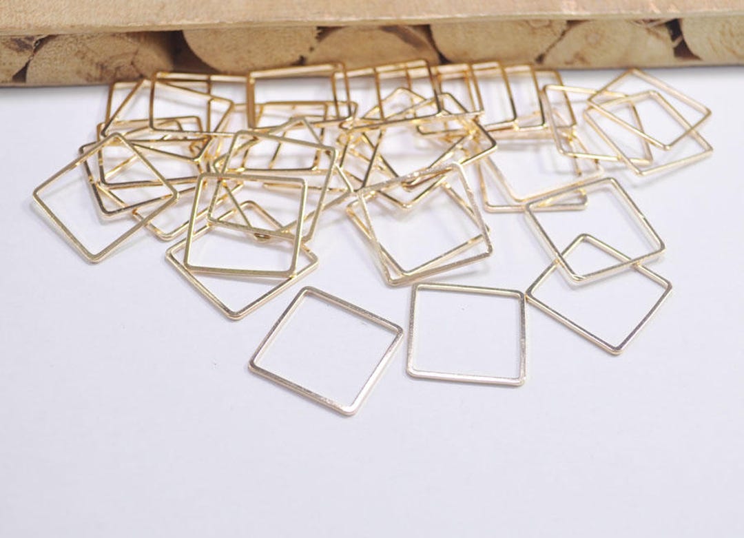 Square Connector Rings 50pcs KC Gold Flat Square Blank Ring,kc Gold Plated Square Connectors ...