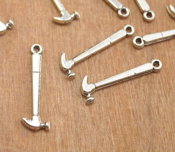 20pcs Hammer Charm Pendants - 25mm Double Sided Saw Carpenter / Tool Handyman 3D Charm Pendant Jewelry Accessories,Supplies