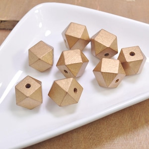 100Pcs Geometric Natural Wood Beads, KC Gold, Polygonal 20mm Hand painted Beads, hexagon wooden beads,jewelry wood bead supply - FF3796