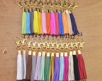 Wholesale Mixed Color Leather Tassel,Gold plated Tassel Key Chain,leather tassel keychain,clip on tassel,Large tassel keychain