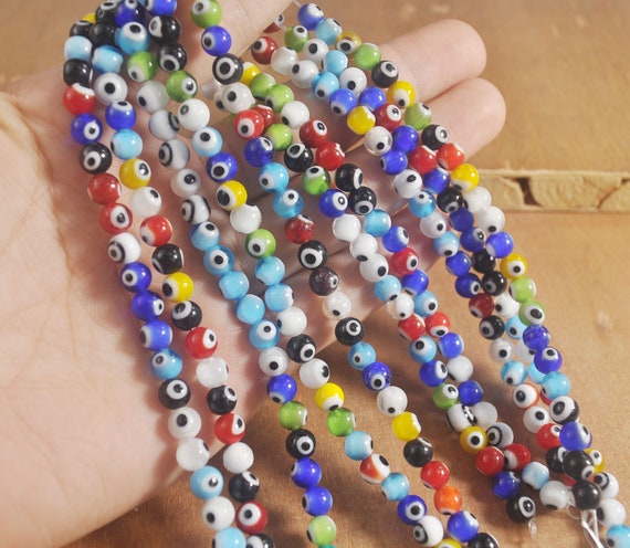 6mm Round Evil Eye Beads, Mixed Colors (15 Strand)