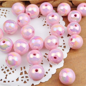 10pcs/lot 16mm Pink AB Round Beads, Iridescent Acrylic Gumball Beads, Round Spacer Beads,Bubblegum Beads,Plastic Round Bead，Jewelry