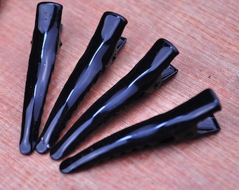 Hair clip,50pc Black tip head metal hair alligator clip,Black stone metal hair clips alligator clips babby clips--35x6mm.