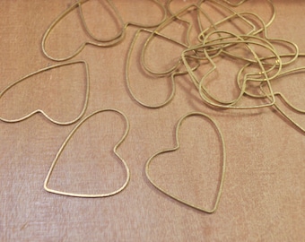 50Pcs Raw Brass Heart Charms, Heart Ring Connector, Large Heart Pendant, Heart Charms, Raw Brass Findings 40x33mm