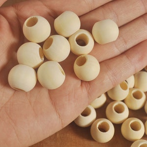 Large Hole Round Wooden Beads,50Pcs/100Pcs 16mm round unfinished wood beads,Natural,Boho beads，Wholesale