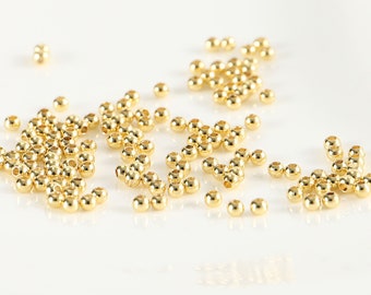 50-1000 pcs perles rondes en or 18 carats, 2,5 mm or 18 carats, perle d'espacement, perles d'or pour bracelet et collier bijoux DIY