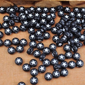 200Pcs 7mm Black Round Acrylic Star Beads,White Star Beads, Colorful Star,Spacer Beads, DIY, Kid Crafts, Jewelry Beads