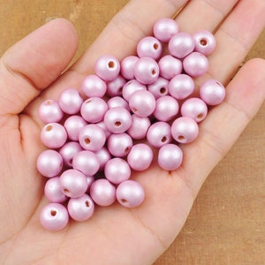 200 Round Pearlescent Light Pink Wood Ball Beads, Wholesale Dyed Wooden Spacer Loose Beads 10mm Natural Beads for Necklace & Bracelet Making