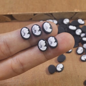 Mini camei neri vintage, 30-100 ovali flatback resina bellezza testa signora cameo charm finding, kit di decorazione del telefono, gioielli accessori fai-da-te