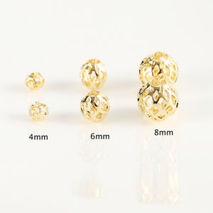 10-100Pcs 18k gold bead，4mm/6mm/8mm Handmade filigree round beads,spacer beads Jewelry Making Supply