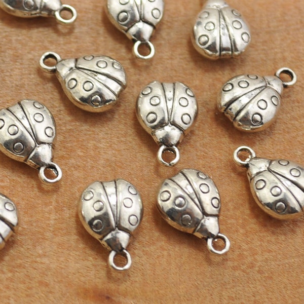 25pcs Little Ladybug charms antique silver Ladybug Pendant,Double Sided Ladybug Charm,3D Pendant,10x15mm