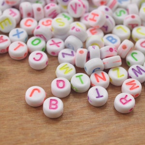 200pcs English tiny Round Alphabet Beads,7mm White Round Beads,multicolor Color Letters,Acrylic Beads-Plastic Beads With 1.5mm Hole