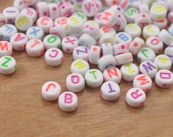 200pcs English tiny Round Alphabet Beads,7mm White Round Beads,multicolor Color Letters,Acrylic Beads-Plastic Beads With 1.5mm Hole