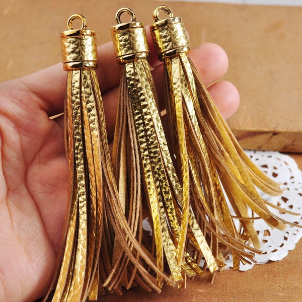 3.93" Lenght Tassels,1-100Pcs Gold Leather Tassel,Keychain Tassel,Bag Keyring,PU Gold Tassel Pendant,Bag Accessory,Jewelry Tassels