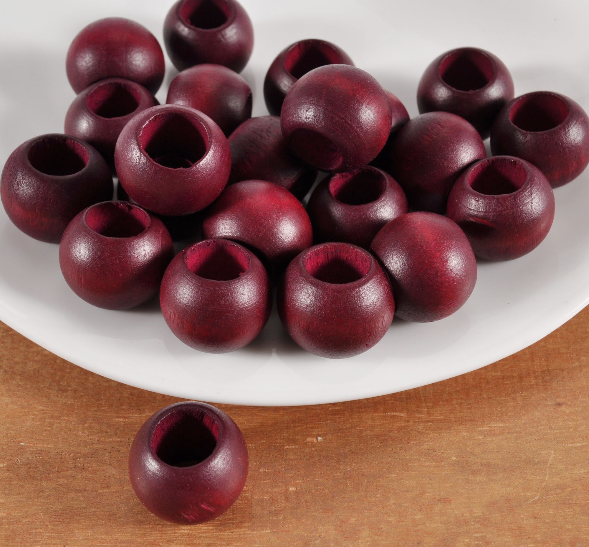 50Pcs 20mm Wine Red Round Wooden Bead, 9mm Hole wood Beads, Wood Macrame  Beads,Lightweight Wood Beads, Jewelry Making Beading Supplies