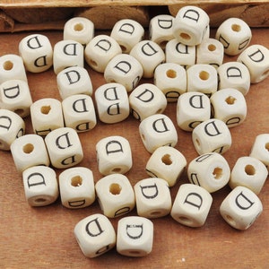 100 piezas/200 piezas de cuentas de madera con letras D, cuentas de madera, cuentas de madera de cubo de letras/alfabeto natural, cuentas de palabras de 10x10 mm(3/8"x3/8")