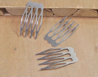 4 teeth Metal Hair Combs,20pcs Silver Gray Metal Hair Combs,Works Great with Filigree Flowers / Resin Cabochons--21x39mm