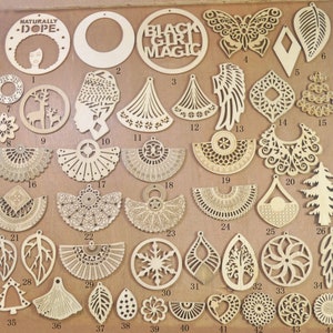 20 Pieces Wood Flower Pendants,DIY,blank unfinished wooden Filigree Flower Wooden Charm/Pendant,Fan wood earring,wooden dorp earring.