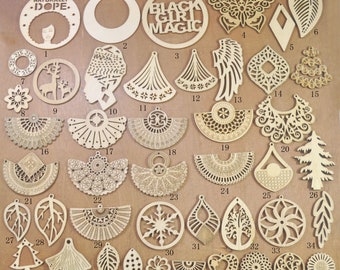 20 Pieces Wood Flower Pendants,DIY,blank unfinished wooden Filigree Flower Wooden Charm/Pendant,Fan wood earring,wooden dorp earring.