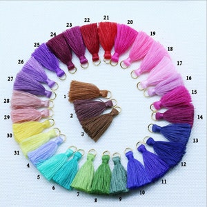 Tassel jewelry,Wholesale 50/100Pcs 35mm Cotton Tassel with gold jumpring,Mini Tassels,Handmade Cotton Thread Tassel,Bag Charm Tassel Pendant