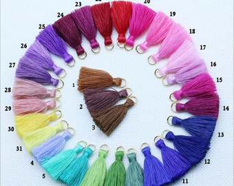 Tassel jewelry,Wholesale 50/100Pcs 35mm Cotton Tassel with gold jumpring,Mini Tassels,Handmade Cotton Thread Tassel,Bag Charm Tassel Pendant
