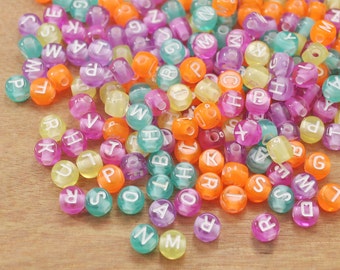 200pcs English tiny Round Alphabet Beads,7mm Brightly Colorful Round Beads,White Color Letters,Acrylic Beads-Plastic Beads With 2mm Hole