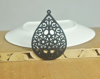 10pcs Filigree Wooden Pendant, Black Wooden Earring Pendant,DIY Flower Earring Pendant,Teardrop Wood,Ethnic Tribal Jewelry Supplies,72x50mm