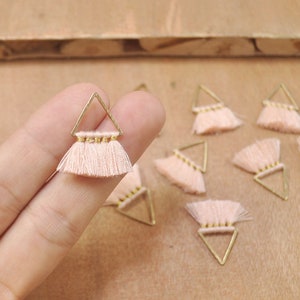 1 Pair Small triangle Tassels，Nude Tassel earring pendant, Cotton tassels in gold color triangle brass charm -- 20mm--FF3-27#