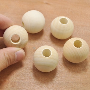 wholesale 100 piece 30mm Large Round Wood Beads - unfinished wood - beads craft - round ball beads -10mm Big Hole Middle - unfinished