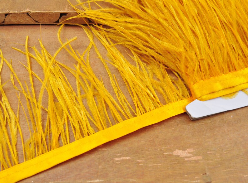Yellow Feather,1-10 Ostrich Feather Fringe trim,Diy Ostrich Feathers edging for Clothes Ribbon Trims Feather Skirt Plumas Plume Decoration image 2