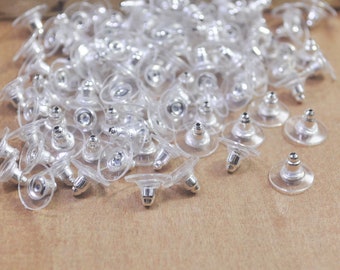 100/200 Earring Backs with Pads,Silver Plated Earring Stopper,Disc Earring Stopper,Ear Nuts & Backs,Earring Stopper,For Jewelry Findings