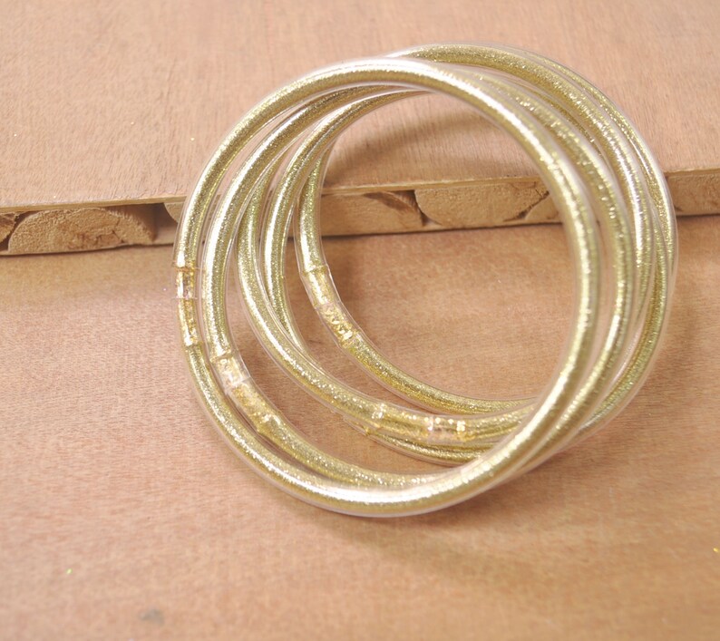 5pcs Light Gold Glitter Jelly Bangle Bracelet Set Plastic Etsy